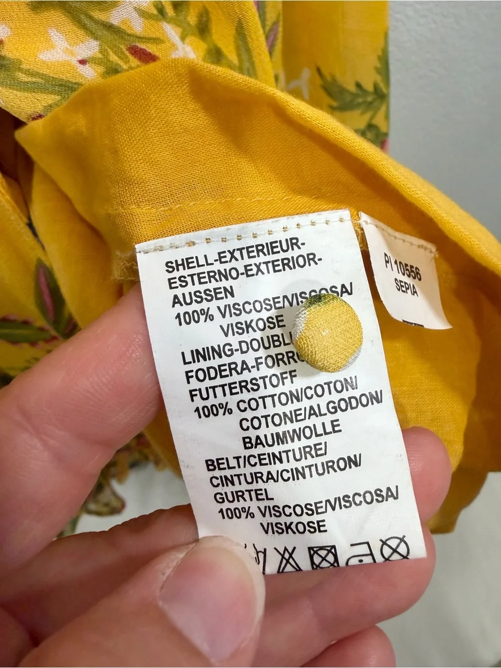 Rene Derhy Dress Yellow Pink Floral Maxi Button Down Flowy Tie Belt Women L - Picture 5 of 8